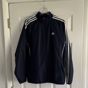 adidas Navy Windbreaker Jacket with White Stripe Accents